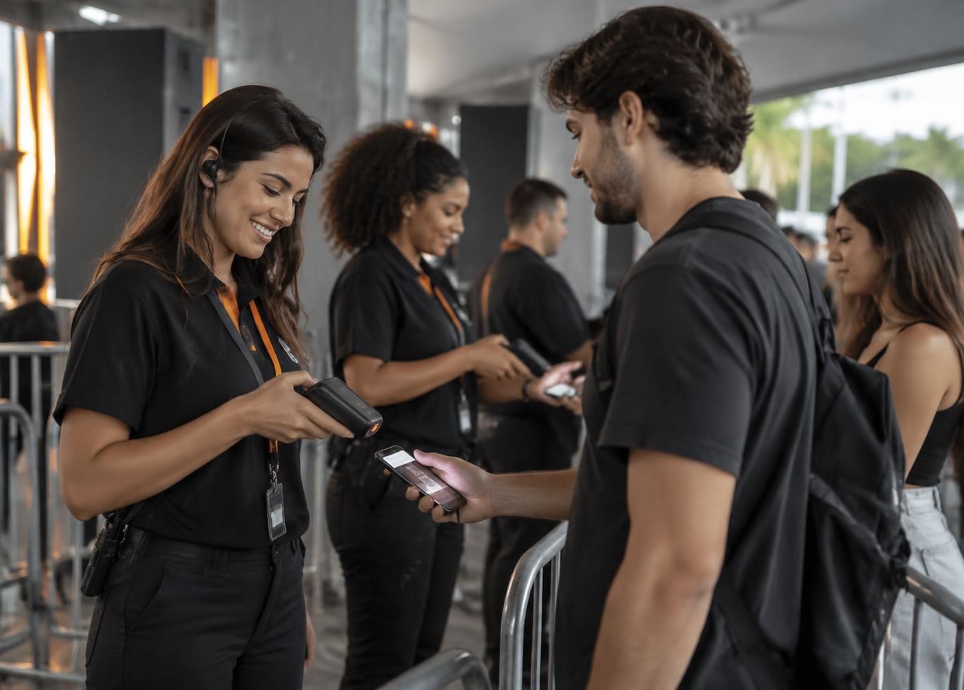 Equipe realizando o controle de acesso em um evento